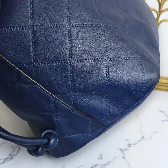 Tory Burch Georgia Quilted Leather Tote Navy Blue Slouchy Golden Hardware - Picture 10 of 17